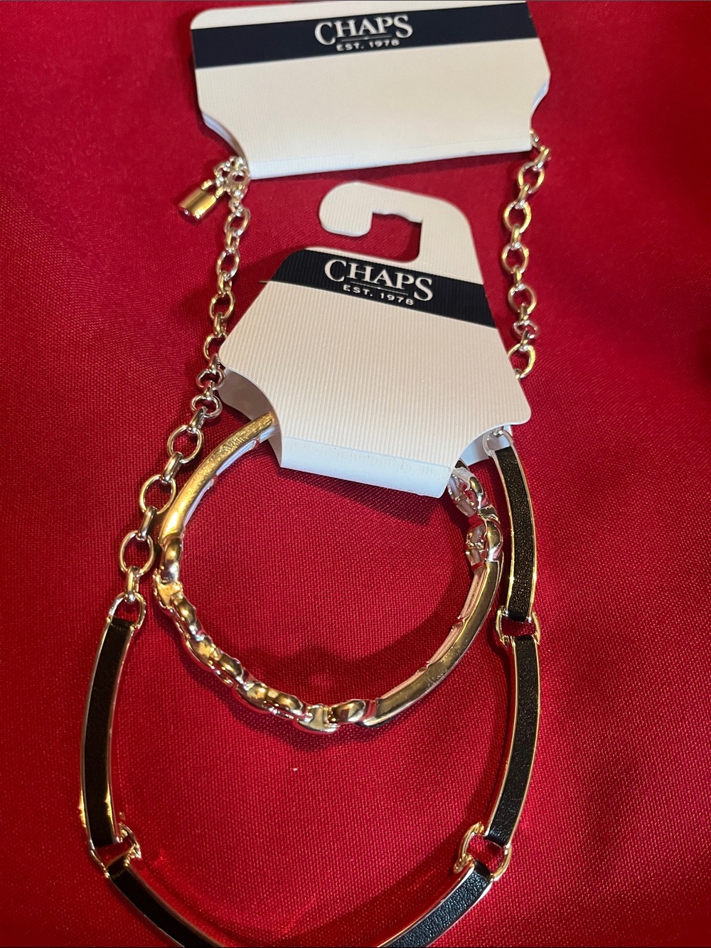 Chaps Gold and Black Layered Link Necklace